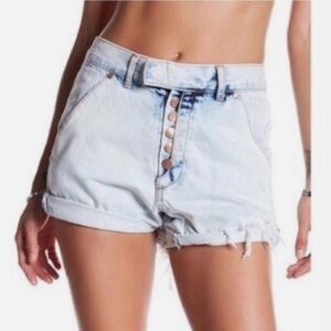 One Teaspoon Light Blue Button-Up Jean Shorts